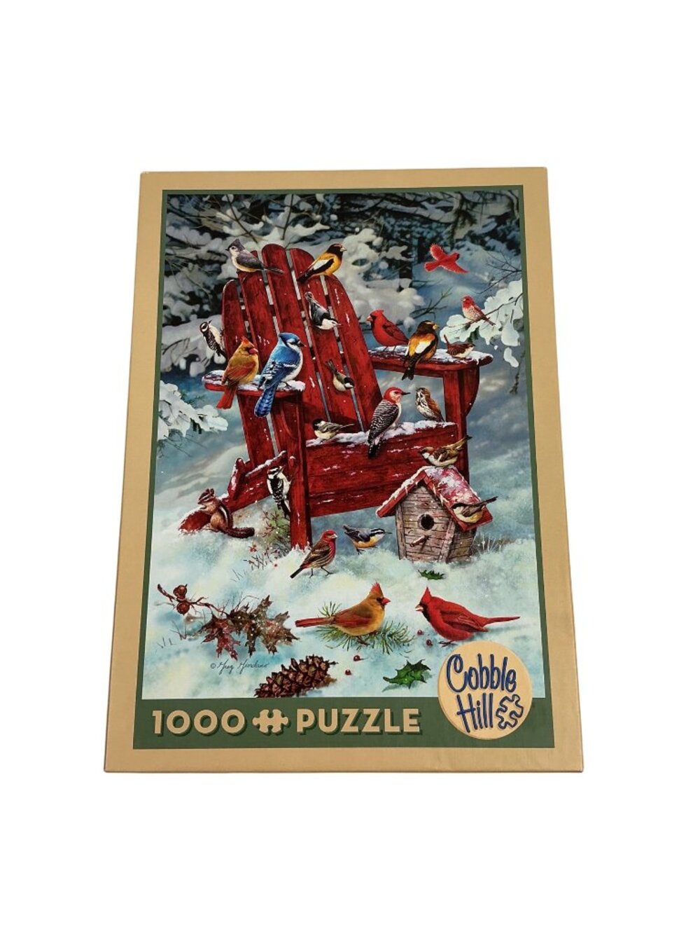 Cobble Hill “Adirondack Birds” 1000-Piece Jigsaw Puzzle Winter Birds Scene Red